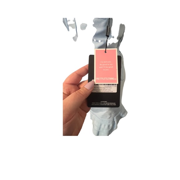 Prettylittlething dusty blue bandage frill hem dress sz US 6 NWT - Picture 4 of 6